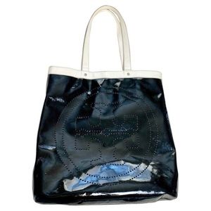 Tory Burch Black & White Patent Leather Tote Bag